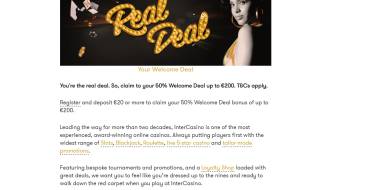 50% Match Bonus up to €200 in Inter Casino: bonus terms intercasino